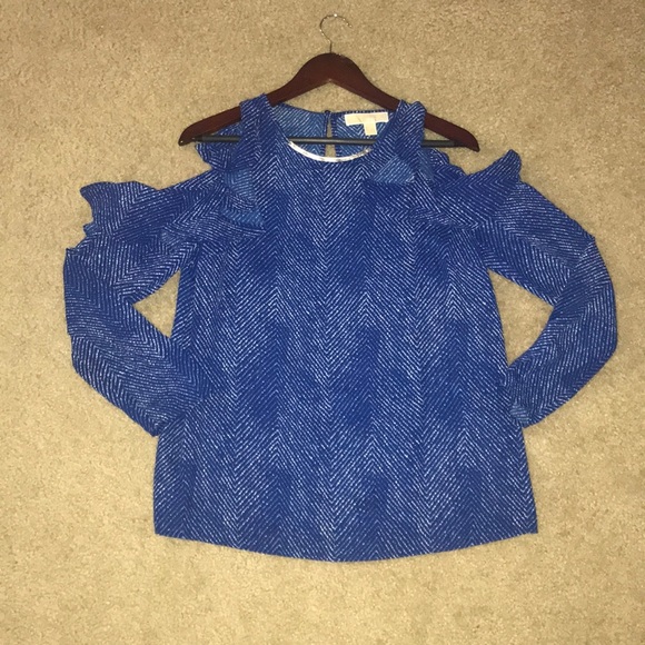 Michael Kors blue and white cold shoulder top - Picture 2 of 3